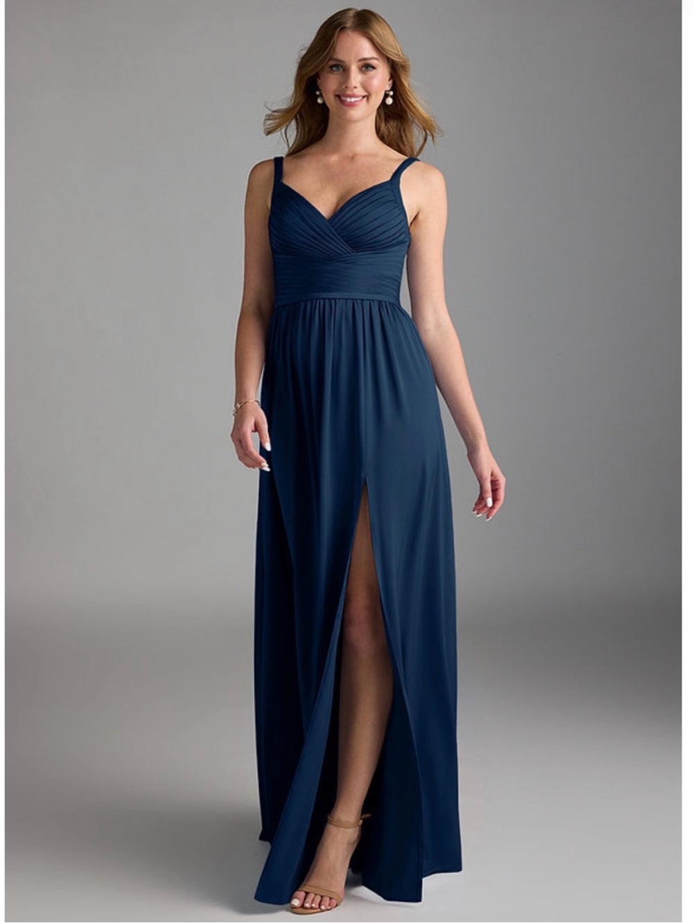 Azazie Chanel Satin Navy Blue Bridesmaid Dress/ Evening Gown